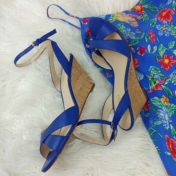 Nine West Shoes - Blue wedge sandals with ankle strap